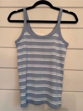 Aerie Women’s Blue & White Striped Ribbed Scoop Neck Tank Top